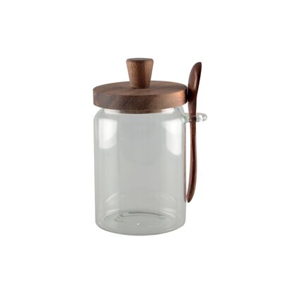 GLASS SUGAR JAR WITH LID AND WOODEN SPOON
