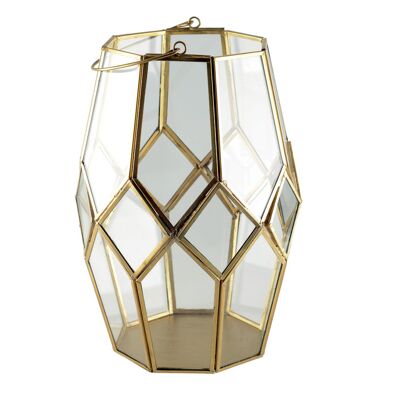 LANTERN IN GLASS AND GOLDEN METAL H.27CM