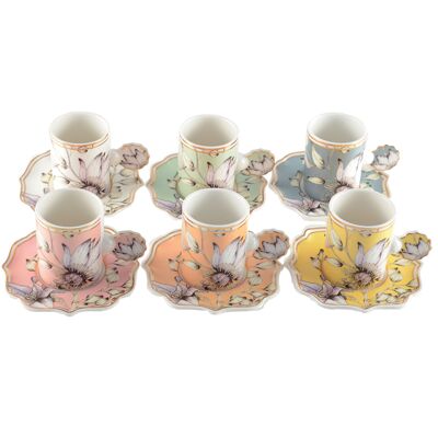 SET OF 6 FLORAL COFFEE CUPS AND SAUCERS