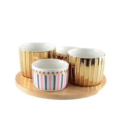 APERITIF SET 4 DISHES WITH WOODEN TRAY - ILLUSION