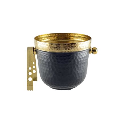BLACK METAL ICE BUCKET GOLD EDGE WITH CLIP