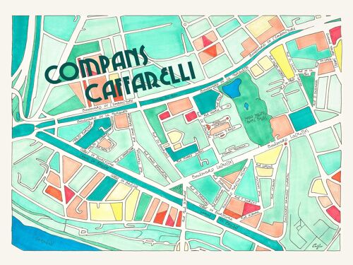 AFFICHE illustration du Plan du quartier COMPANS CAFFARELLI, TOULOUSE