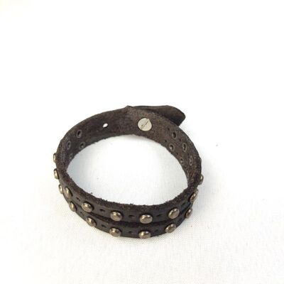 "Two Strips" LEATHER BRACELET WITH STUDS Black Asphalt