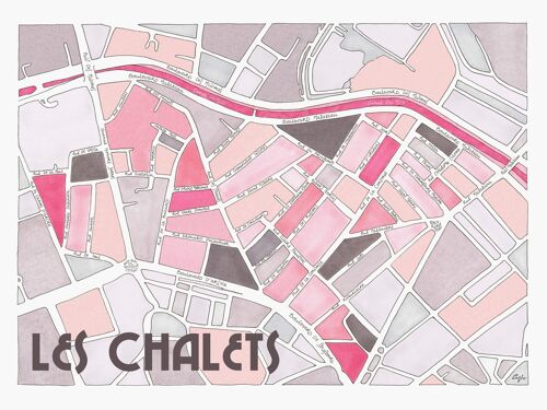 AFFICHE Illustration Plan du Quartier Les CHALETS, TOULOUSE