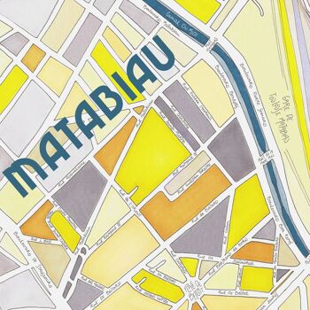 Affiche Plan de Ville TOULOUSE, quartier MATABIAU - Illustration fait main 3
