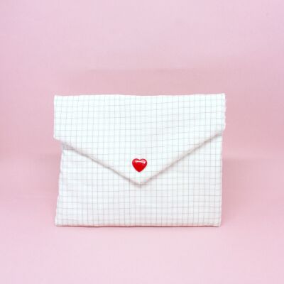 Soap pouch or handkerchief, white, fine checks, red heart, zero waste
