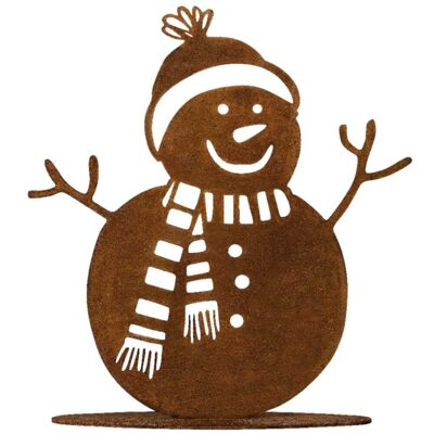 Natale | Pupazzo di neve patinato Norbert in metallo | Taglia 2 | Decorazione invernale ruggine per giardino e casa