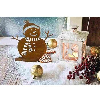 Noël | Bonhomme de neige Norbert en métal | Taille 1 | Décoration d'hiver rouille pour jardin et maison 7