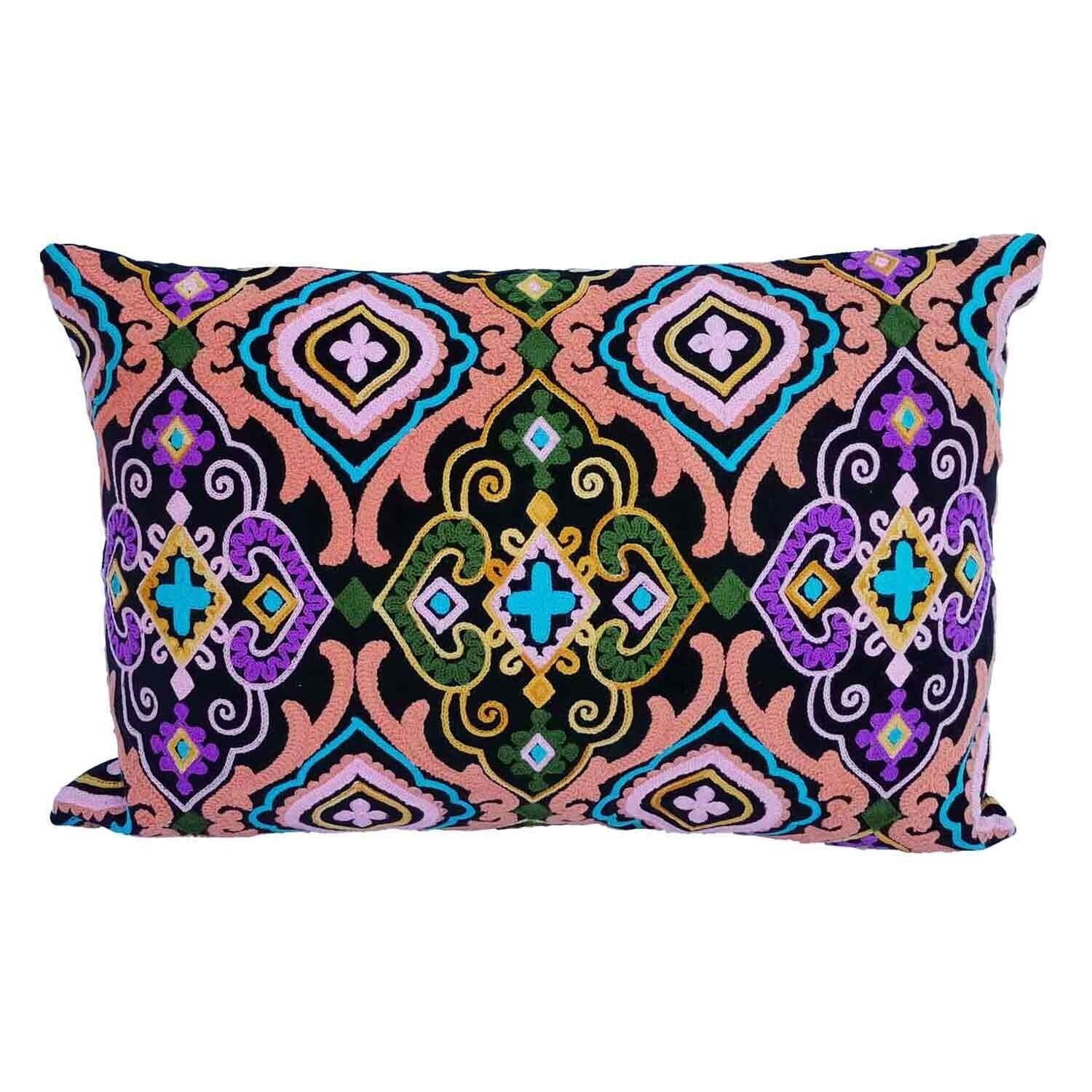 Buy wholesale Mandala Cushion Lola Black Embroidered | 48x30cm | Hippie  velvet pillow with filling