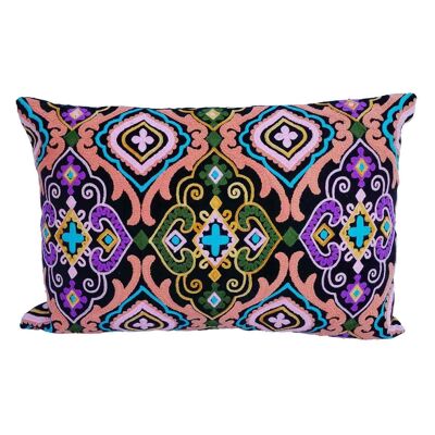 Mandala Cushion Lola Black Embroidered | 48x30cm | Hippie velvet pillow with filling