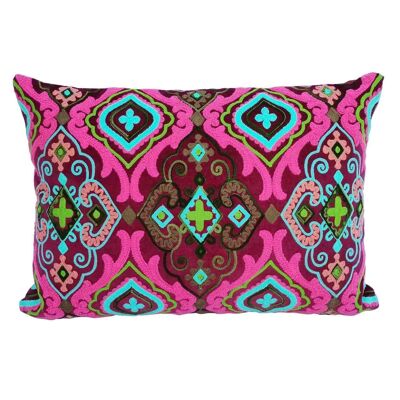 Mandala Cushion Lola Red Embroidered | 48x30cm | Boho velvet pillow with filling