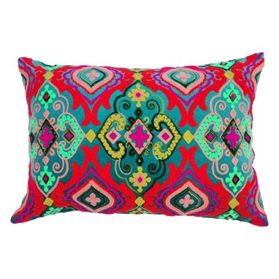 Mandala Cushion Lola Turquoise Embroidered | 48x30cm | Boho velvet pillow with filling