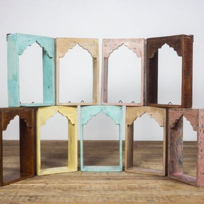Vintage Reclaimed Wood Wall Hanging Indian Temple Arch Shelves