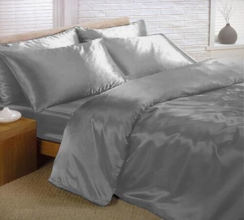 PARURE 3 PIECES HOUSSE DE COUETTE SATIN GRIS 220x240 cm