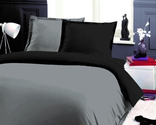 PARURE 3 PIECES HOUSSE DE COUETTE BICOLORE ANTHRACITE/GRISCLAIR 220x240 cm