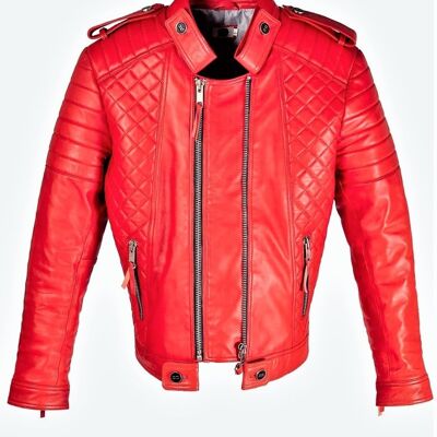Biker jacket leather jacket GENUINE leather in RED for men B GOODS