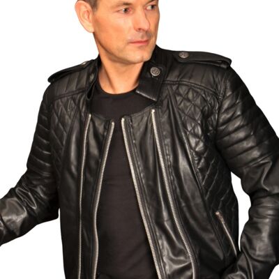 Biker leather jacket made of GENUINE lamb nappa leather for men