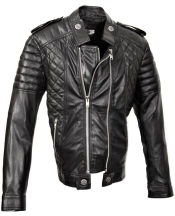 Blouson en cuir de motard en VÉRITABLE cuir d'agneau nappa pour homme 6