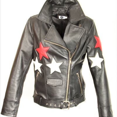Biker leather jacket made of GENUINE leather with stars / SALE