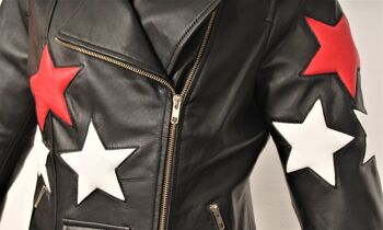 Blouson de motard en cuir VÉRITABLE avec étoiles / SOLDE 7