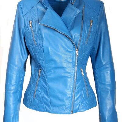 Élégante veste en cuir design CUIR VÉRITABLE Sylt bleu