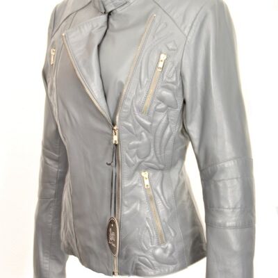 Chaqueta de cuero elegante CUERO AUTÉNTICO diseño Sylt gris