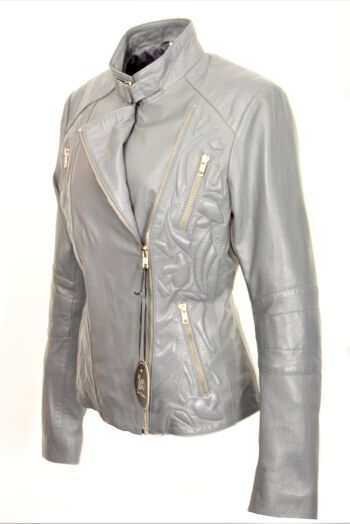 Élégante veste en cuir design CUIR VÉRITABLE Sylt gris 1