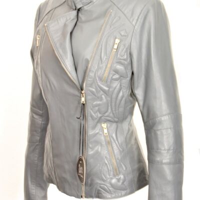 Élégante veste en cuir design CUIR VÉRITABLE Sylt gris