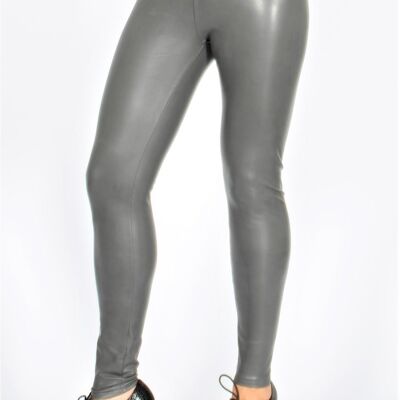 High-quality and stretchy imitation leather leggings in grey