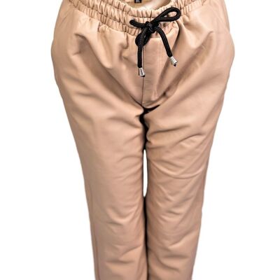 Jogging pants as leather pants made of GENUINE leather in beige
