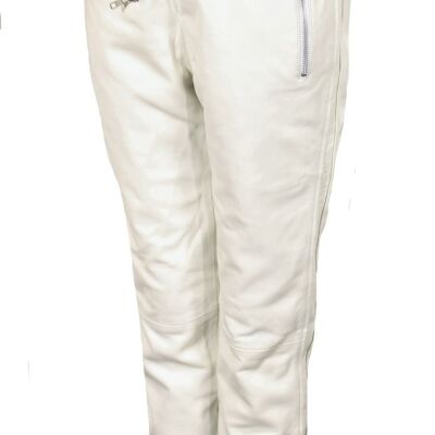 Pantalon de survêtement comme pantalon en cuir VÉRITABLE bandes latérales en cuir pour homme en blanc