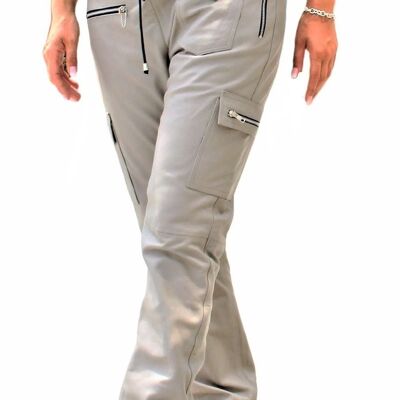 Sweatpants leather pants GENUINE leather cargo bags women grey