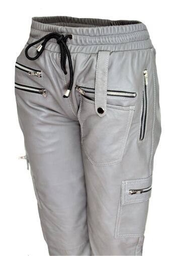 Pantalons de survêtement pantalons en cuir sacs cargo en cuir VÉRITABLE femmes gris 5