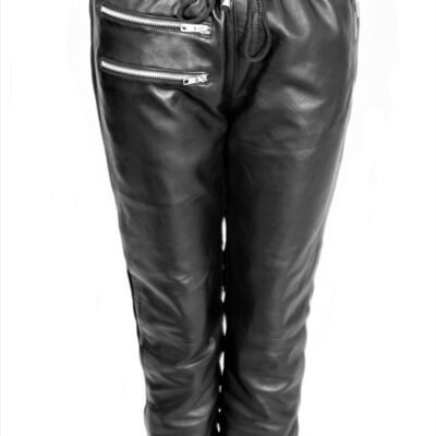 Pantalon de survêtement en cuir VÉRITABLE bandes latérales en cuir pour hommes