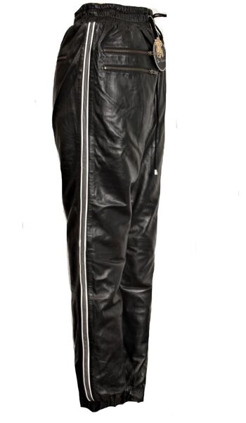 Pantalon de survêtement/pantalon en cuir VÉRITABLE cuir avec bandes latérales 2