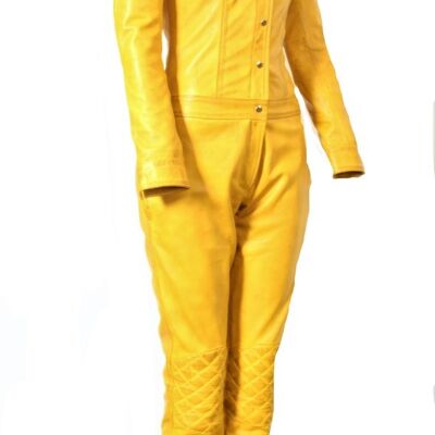Jumpsuit Catsuit GENUINE LEATHER - USED LOOK - in yellow