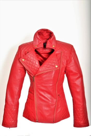 Blouson de motard en cuir VÉRITABLE avec matelassage rouge 1