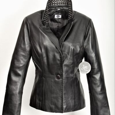 Leather blazer in elegant business style GENUINE LEATHER Black
