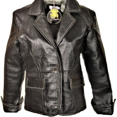 Leather blazer in real leather in crocodile embossing style in black