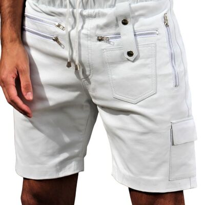 Leather shorts cargo pants made of soft GENUINE leather in white