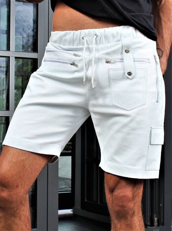 Pantalon cargo short en cuir en cuir VÉRITABLE souple en blanc 2