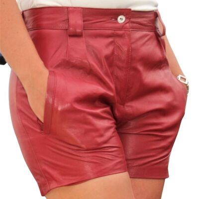 Leather shorts hot pants in GENUINE LEATHER in ELEGANT style in red