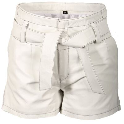 Leather shorts with belt made of GENUINE leather, elegant white
