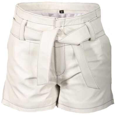 Leather shorts with belt made of REAL leather, elegant white and black