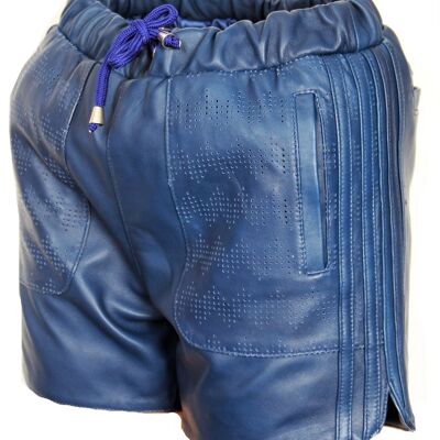 Pantalon de sport short en cuir en cuir VÉRITABLE bleu