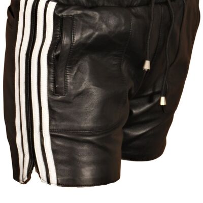 Pantalon de sport short en cuir en cuir VÉRITABLE, noir