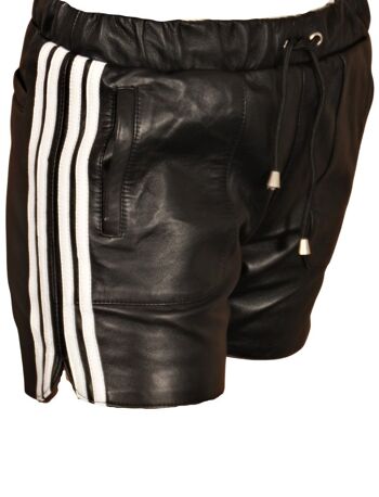 Pantalon de sport short en cuir en cuir VÉRITABLE, noir 1