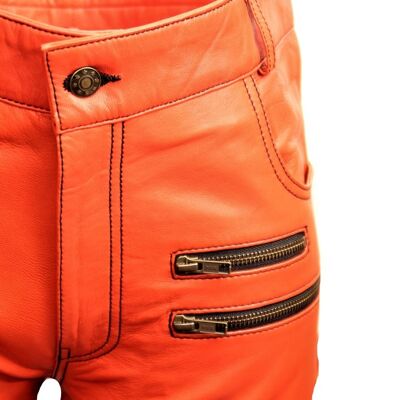 Pantalones de cuero - pantalones de cuero de diseño GENUINE cuero naranja