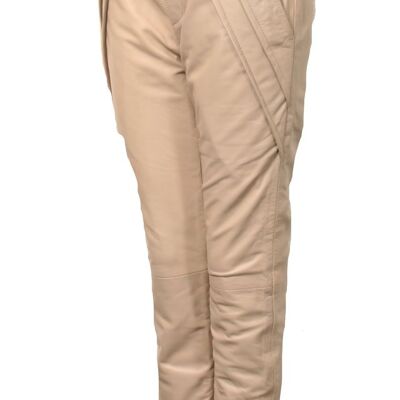 Lederhose - Pantalon de jogging style noble en CUIR VÉRITABLE beige