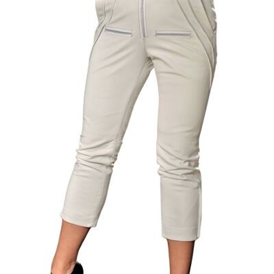 Pantalon en cuir comme pantalon de designer en CUIR VÉRITABLE blanc avec une taille haute